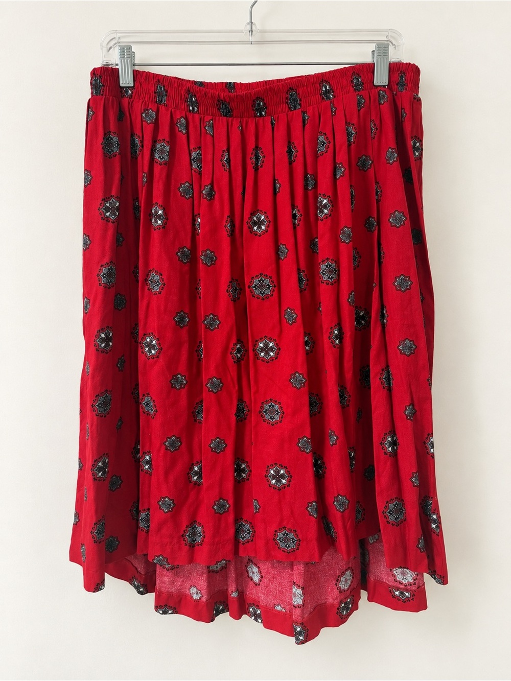 Koret Red Midi Skirt with Black & Silver Medallion Print